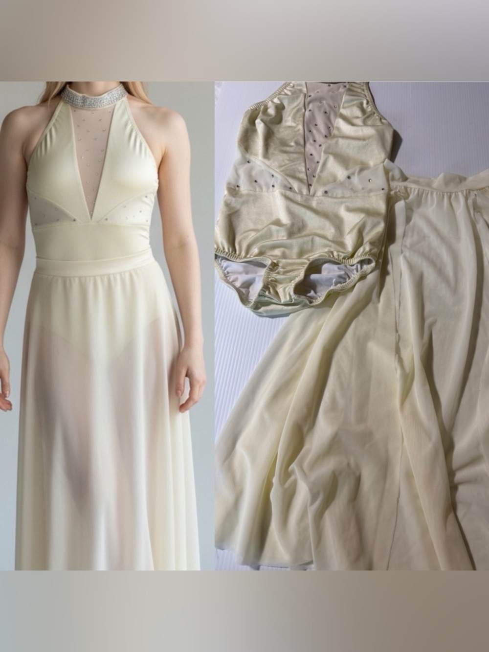 Kelle dance lyrical costume white ivory 2 piece leotard mesh skirt MC child